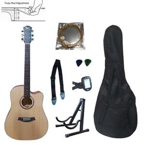 Swan7 SW41C Maven Series Natural Acoustic Guitar Combo Package with Bag, Picks, Strap, Tuner, Stand, and String